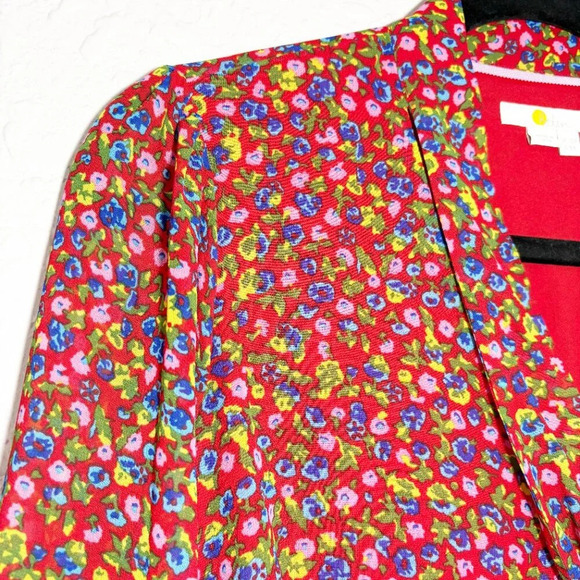 Boden Imogen Red Floral Chiffon Tie Neck Long Sleeve Dress Women's US 8 Regular - Picture 4 of 11